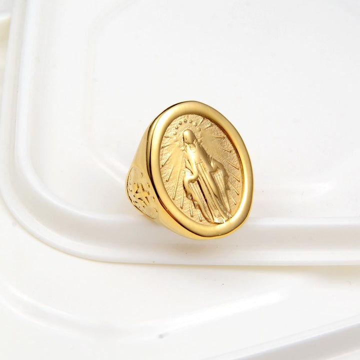 Christianartworkshop Classic Minimalist Style Virgin Mary Miraculous Medal Faith Connection Ring - image 5
