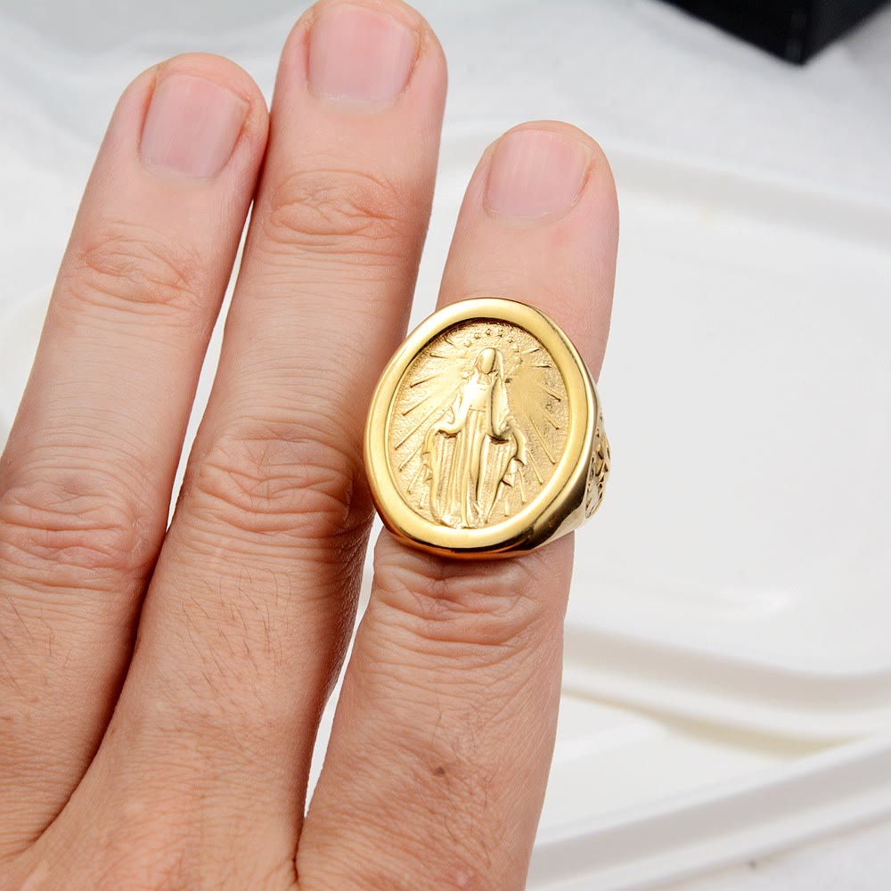 Christianartworkshop Classic Minimalist Style Virgin Mary Miraculous Medal Faith Connection Ring - image 3