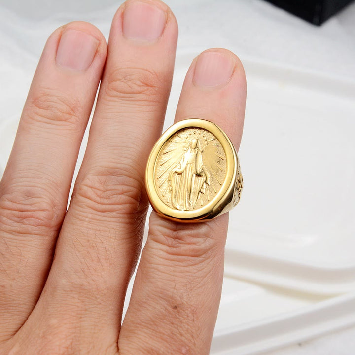 Christianartworkshop Classic Minimalist Style Virgin Mary Miraculous Medal Faith Connection Ring - image 3