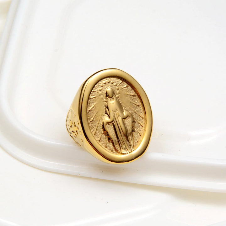 Christianartworkshop Classic Minimalist Style Virgin Mary Miraculous Medal Faith Connection Ring - image 4