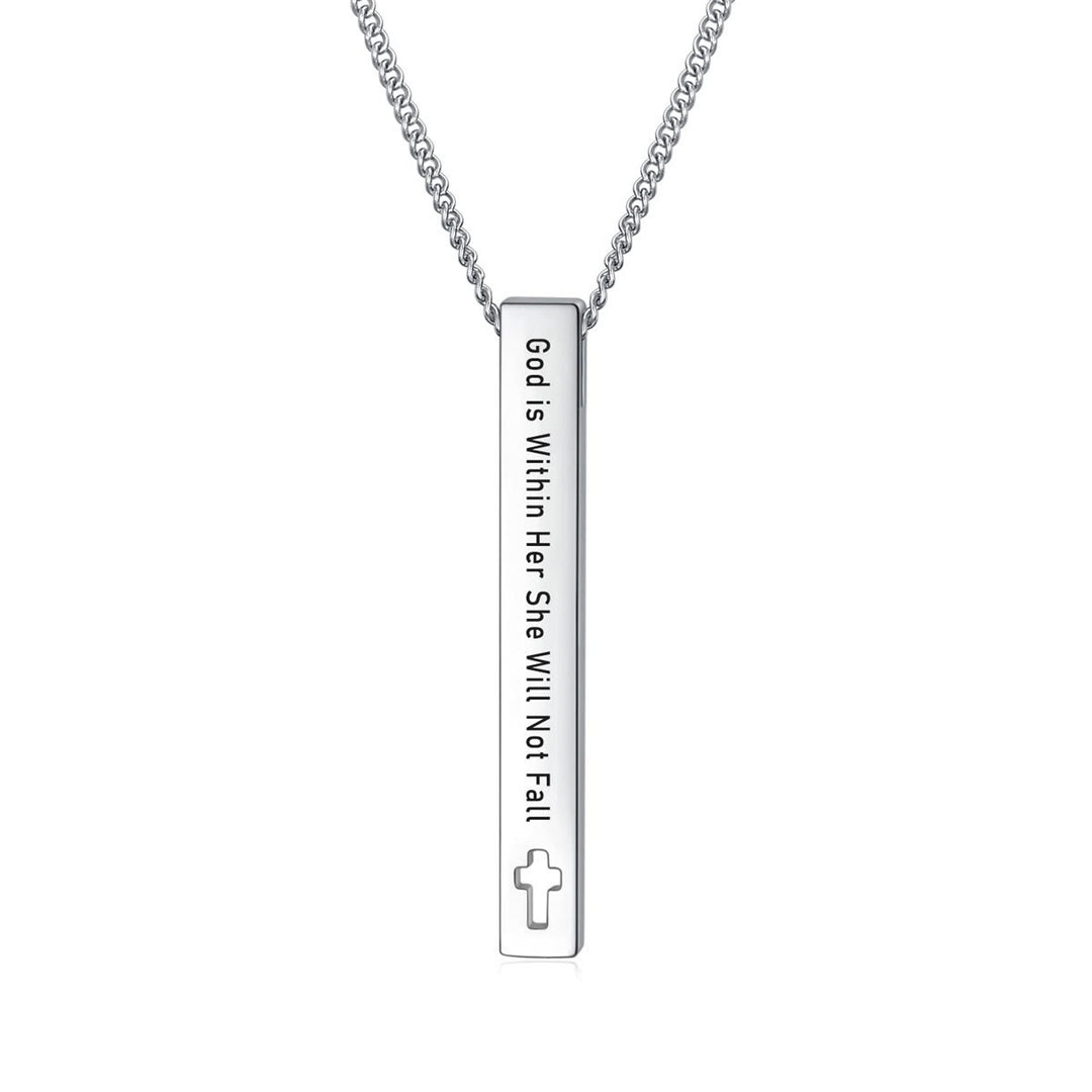 Christianartworkshop Minimalist Design Style Bible Verse Strength Faith Inspiration Pendant Necklace (8 Verses) - God is Within Her She Will Not Fall - image 9