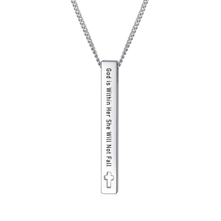Christianartworkshop Minimalist Design Style Bible Verse Strength Faith Inspiration Pendant Necklace (8 Verses) - God is Within Her She Will Not Fall - image 9