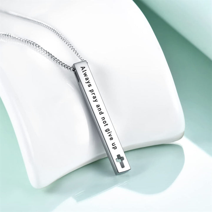 Christianartworkshop Minimalist Design Style Bible Verse Strength Faith Inspiration Pendant Necklace (8 Verses) - Always pray and not give up - image 1