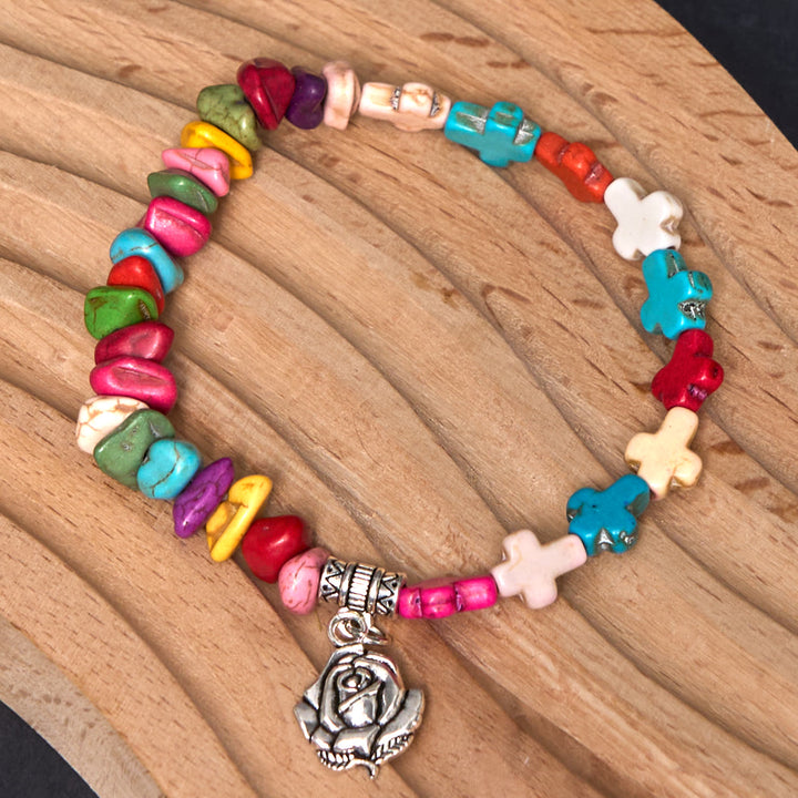Christianartworkshop Colorful Bohemia Style Virgin Mary Rose & Cross Turquoise Bracelet - image 2