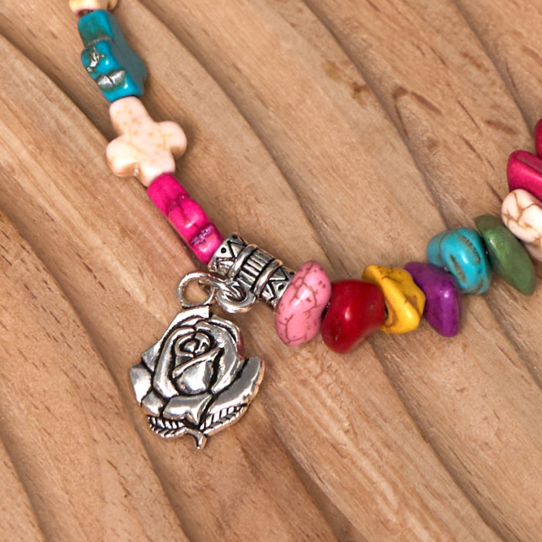 Christianartworkshop Colorful Bohemia Style Virgin Mary Rose & Cross Turquoise Bracelet - image 3