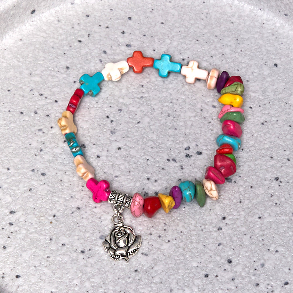 Christianartworkshop Colorful Bohemia Style Virgin Mary Rose & Cross Turquoise Bracelet - image 2