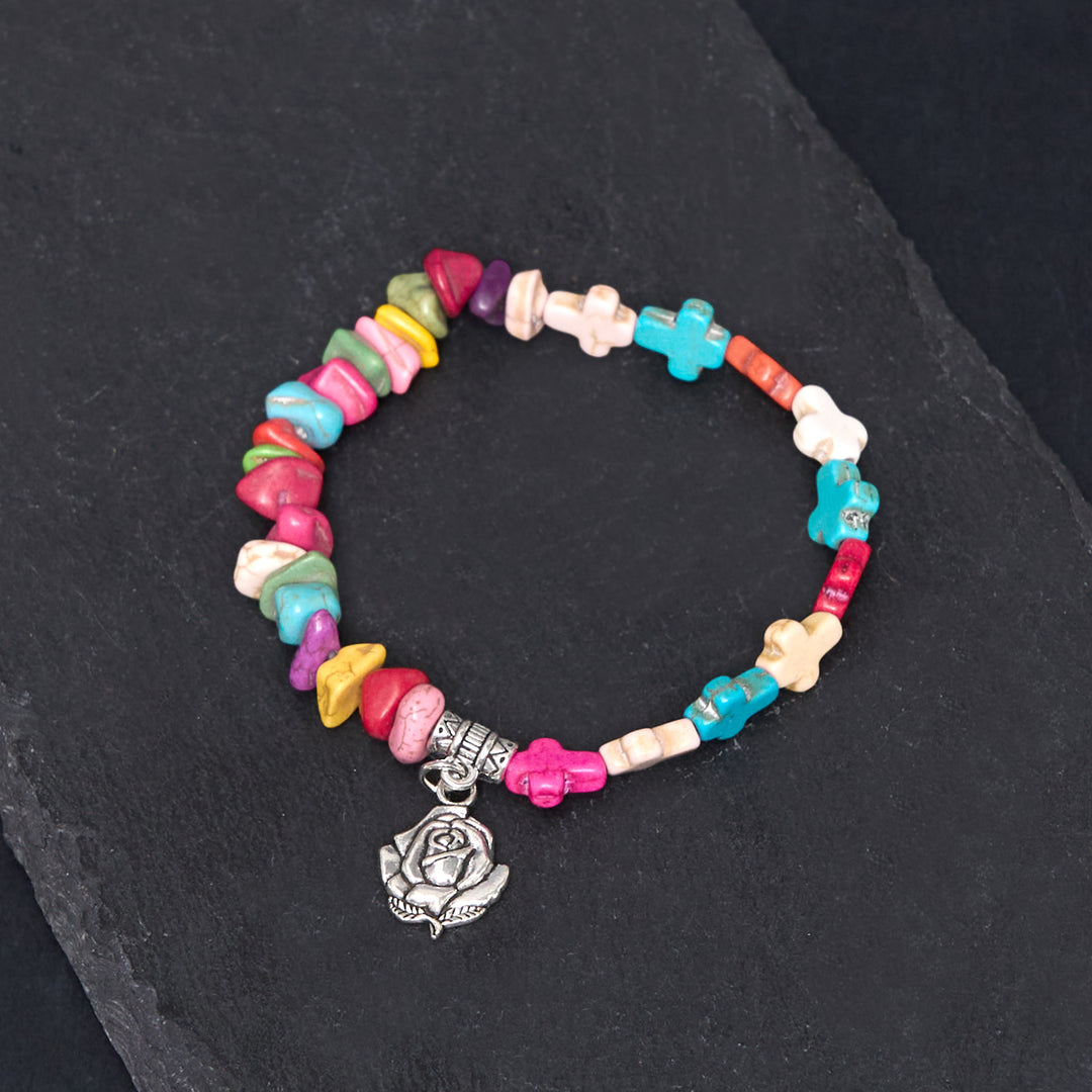 Christianartworkshop Colorful Bohemia Style Virgin Mary Rose & Cross Turquoise Bracelet - Multicolor - image 1