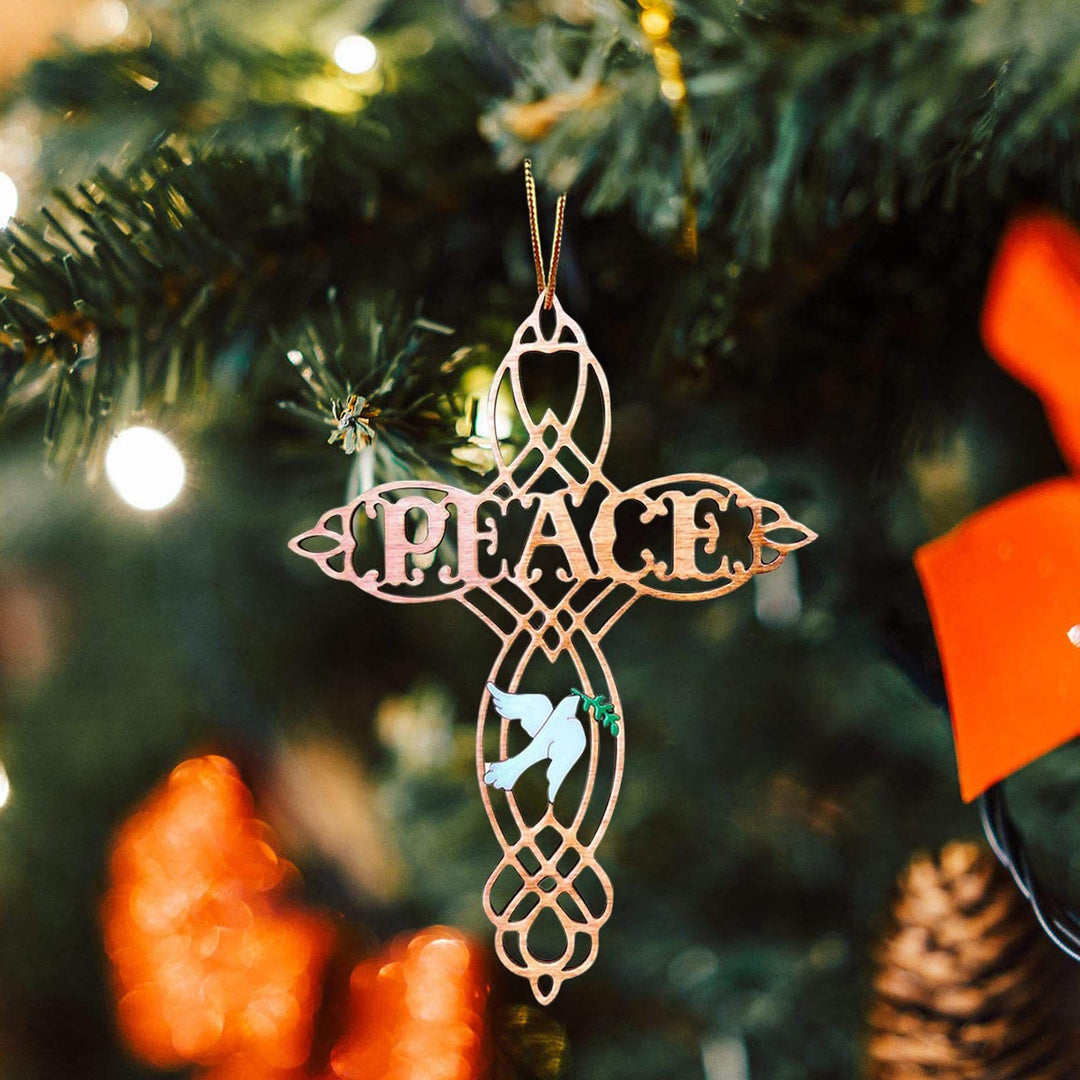 Christianartworkshop Colored Style Peace Cross White Dove Christmas Nativity Hanging Ornaments - Peace Cross - image 1