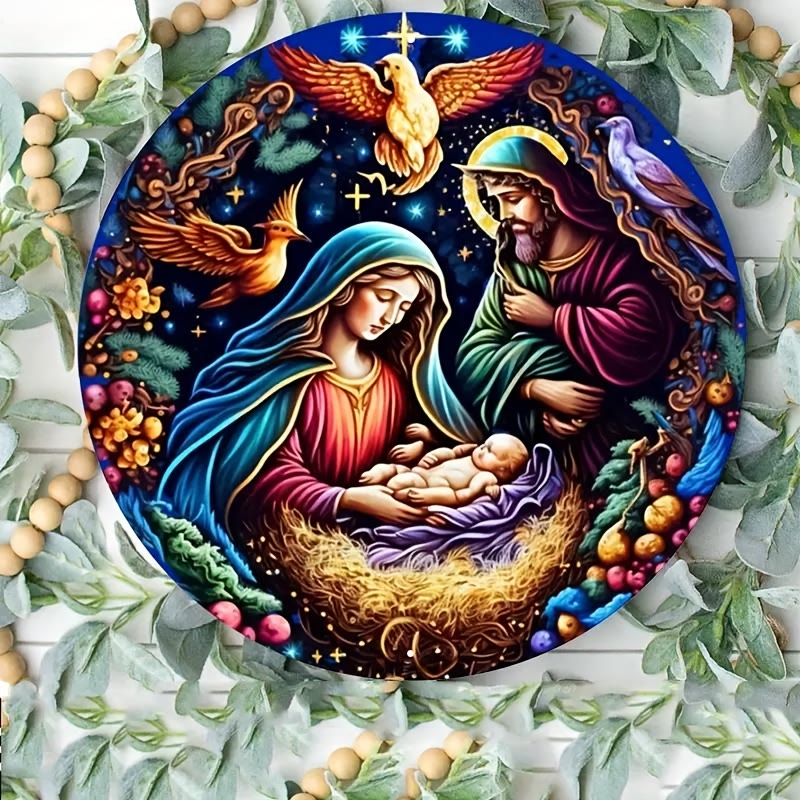 Christianartworkshop Classic Colored Style Nativity Scene Angels Birds Christmas Nativity Hanging Ornaments - Nativity Scene - image 1