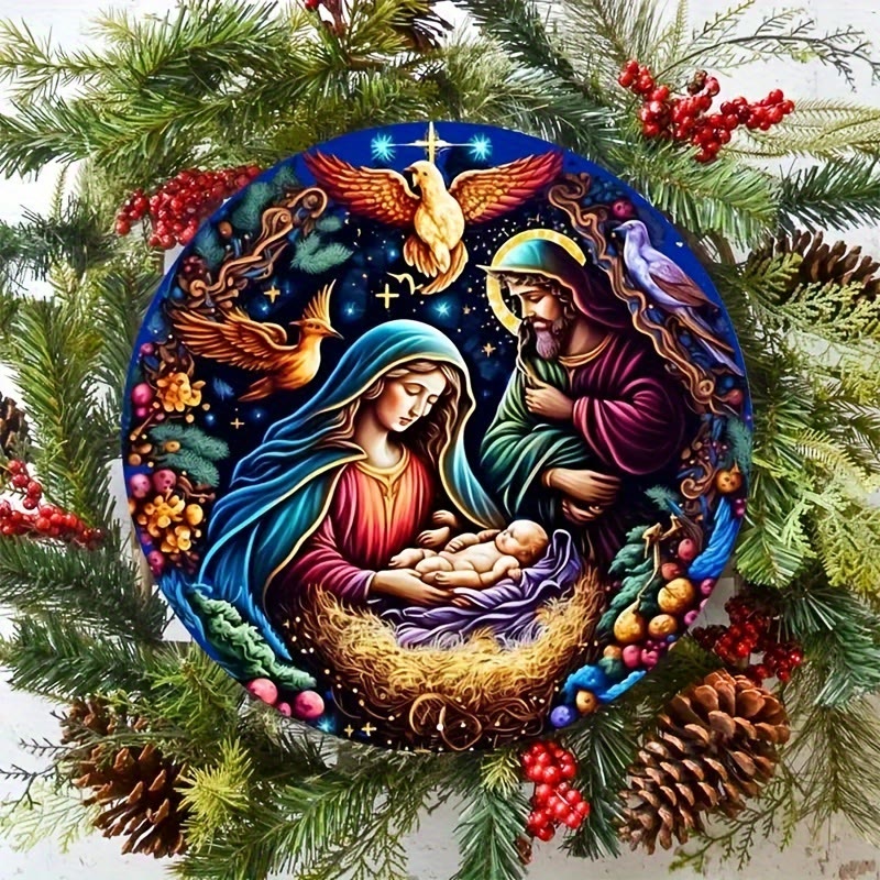 Christianartworkshop Classic Colored Style Nativity Scene Angels Birds Christmas Nativity Hanging Ornaments - image 2