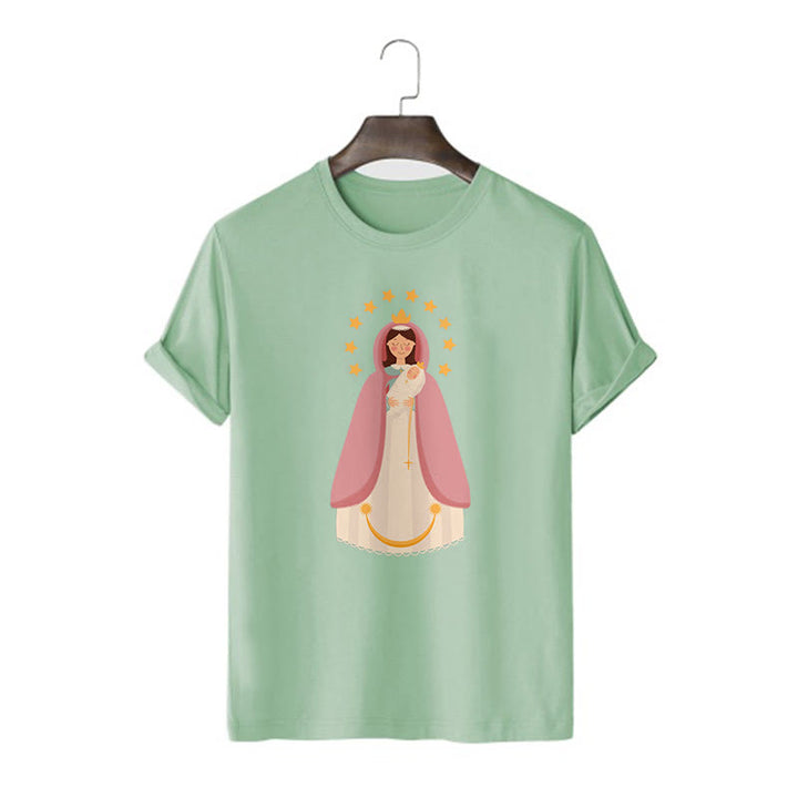 Christianartworkshop Minimalist Style Divine Virgin Mary and Child Short Sleeve T-shirt - Light Green - 2XL - image 11