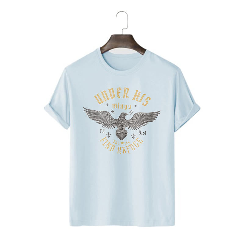 Christianartworkshop Modern Style Under His Wings You Will Find Refuge Short Sleeve T-shirt - Blue - 2XL - image 15