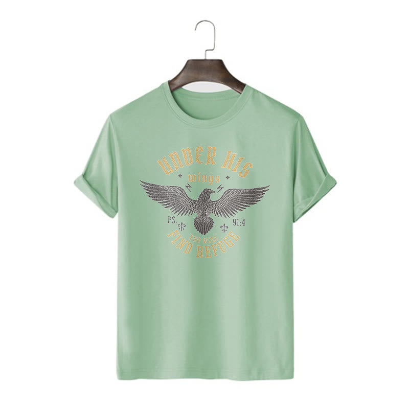Christianartworkshop Modern Style Under His Wings You Will Find Refuge Short Sleeve T-shirt - Light Green - 2XL - image 9