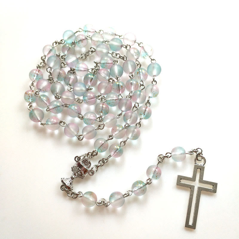 Christianartworkshop Holy Grail & Cross of 8 mm Round Multicolor Glass Alloy Chain Rosary - image 5