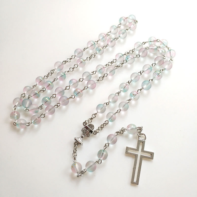 Christianartworkshop Holy Grail & Cross of 8 mm Round Multicolor Glass Alloy Chain Rosary - image 4