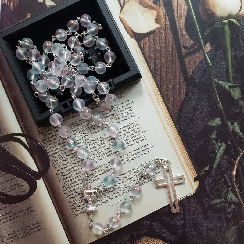Christianartworkshop Holy Grail & Cross of 8 mm Round Multicolor Glass Alloy Chain Rosary - image 3