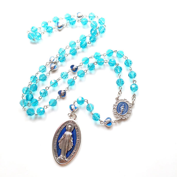 Christianartworkshop Miraculous Medal of 8 mm Round Blue Glass Cystal Alloy Chain Rosary - image 3
