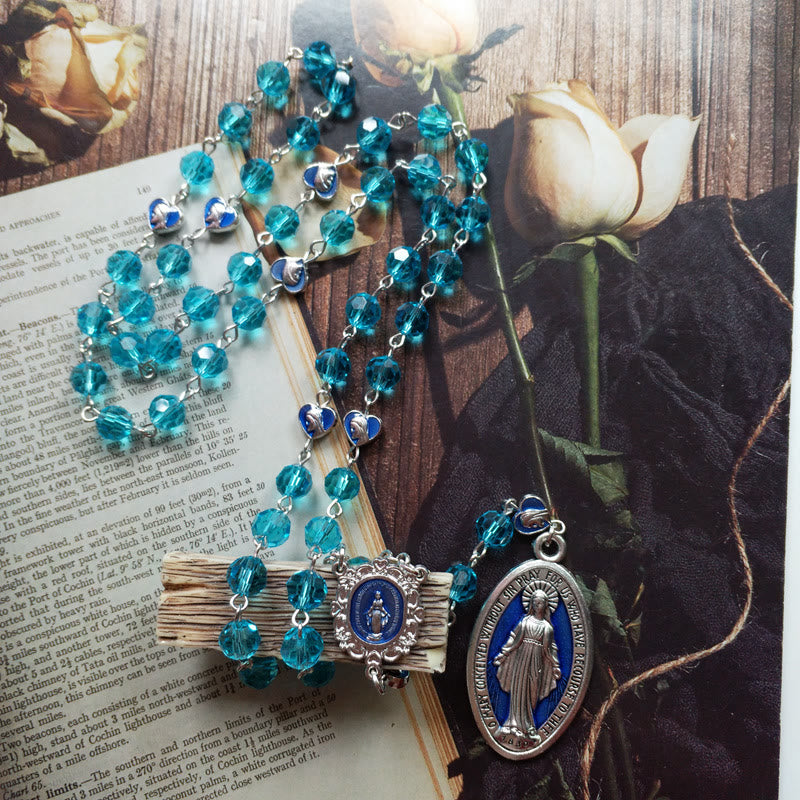 Christianartworkshop Miraculous Medal of 8 mm Round Blue Glass Cystal Alloy Chain Rosary - image 5