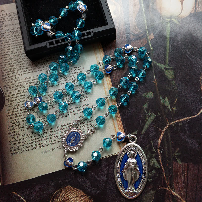 Christianartworkshop Miraculous Medal of 8 mm Round Blue Glass Cystal Alloy Chain Rosary - image 6