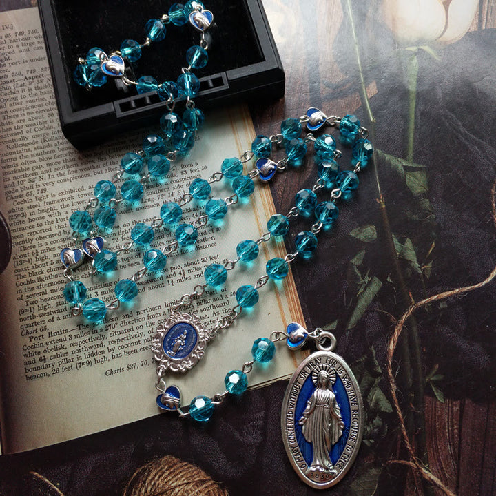 Christianartworkshop Miraculous Medal of 8 mm Round Blue Glass Cystal Alloy Chain Rosary - image 6
