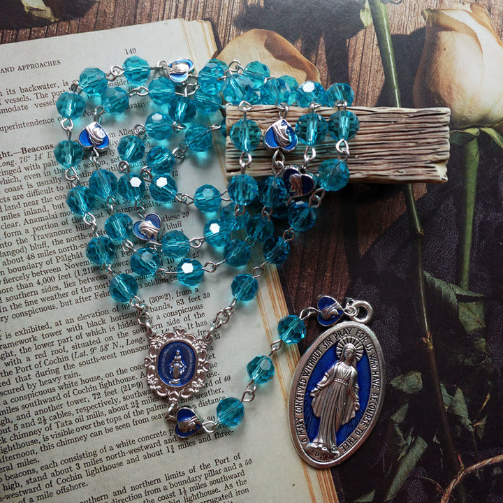 Christianartworkshop Miraculous Medal of 8 mm Round Blue Glass Cystal Alloy Chain Rosary - image 4