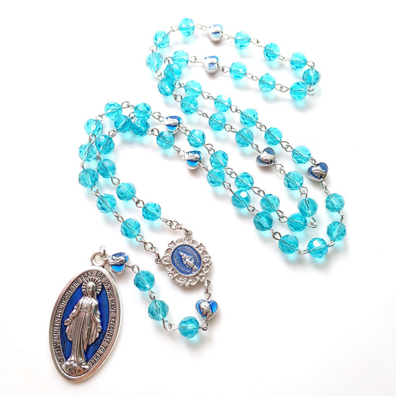 Christianartworkshop Miraculous Medal of 8 mm Round Blue Glass Cystal Alloy Chain Rosary - image 2