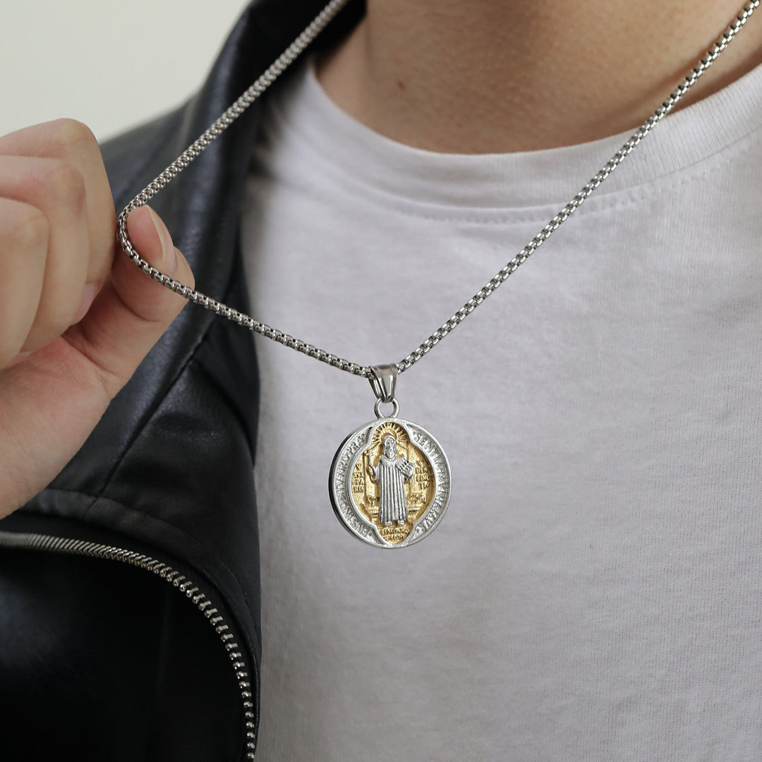 Christianartworkshop Classic Retro Style Crafted St. Benedict Sacred Protection Pendant Necklace - image 6