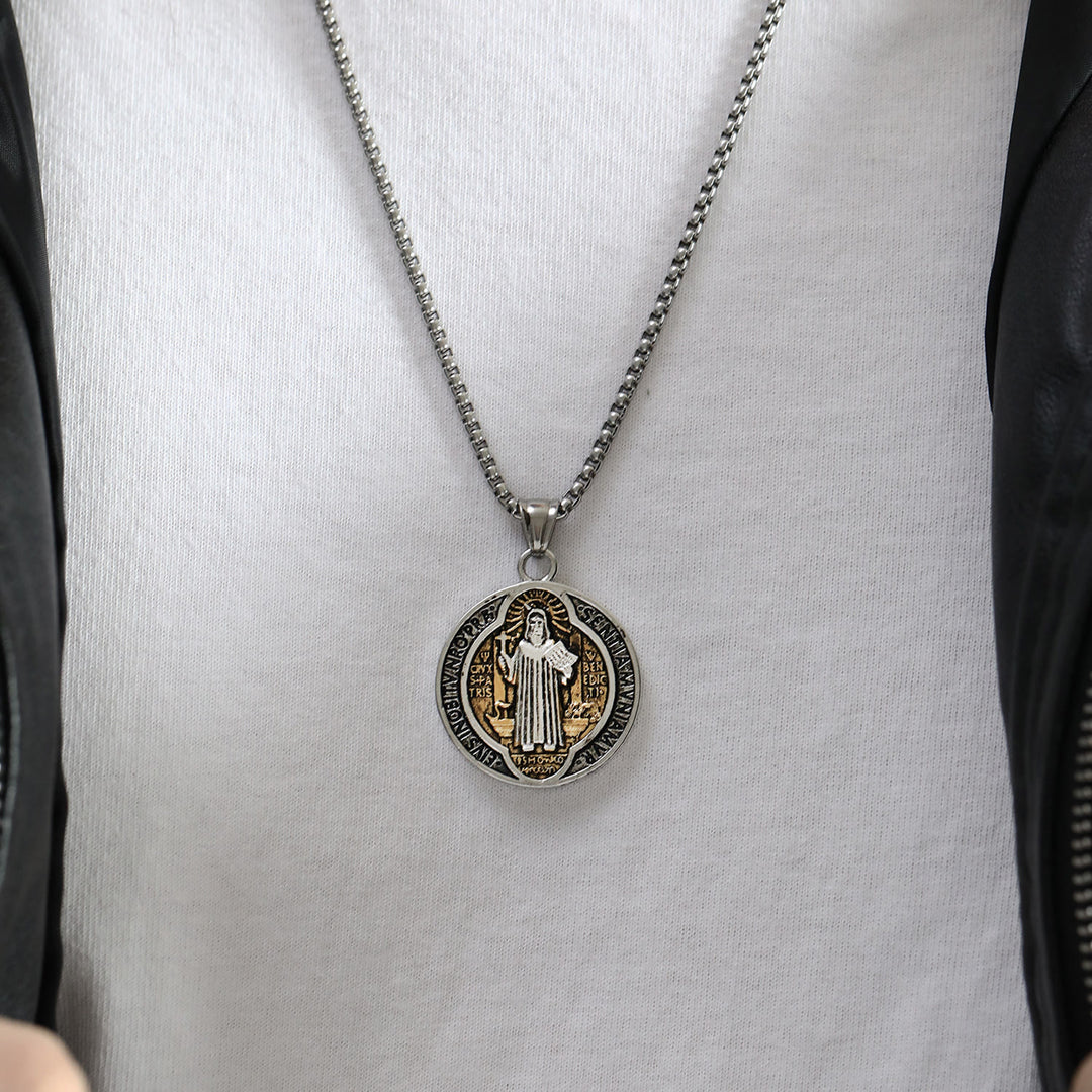Christianartworkshop Classic Retro Style Crafted St. Benedict Sacred Protection Pendant Necklace - image 6