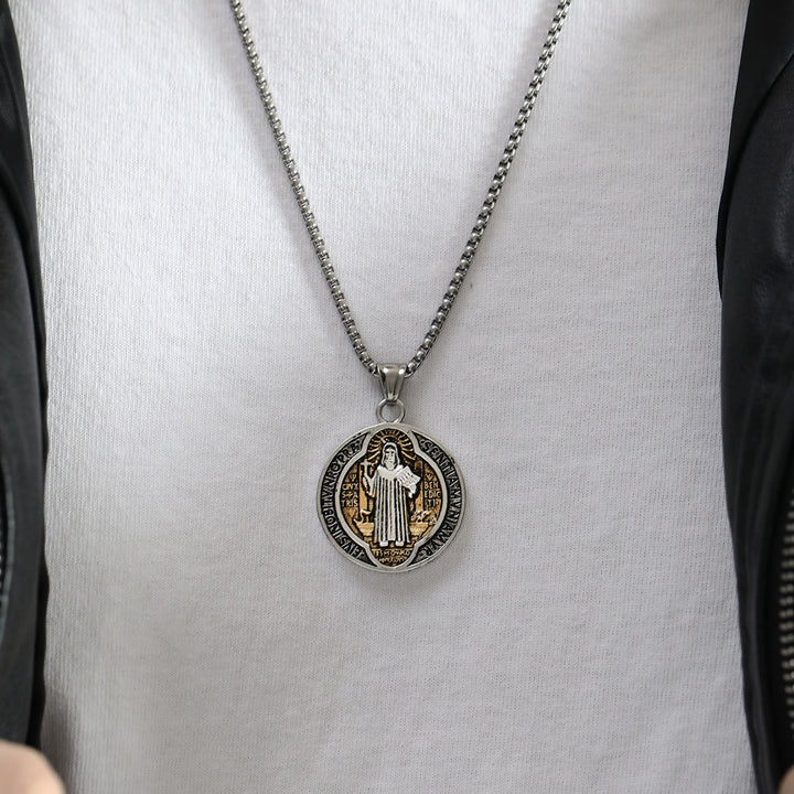 Christianartworkshop Classic Retro Style Crafted St. Benedict Sacred Protection Pendant Necklace - image 6