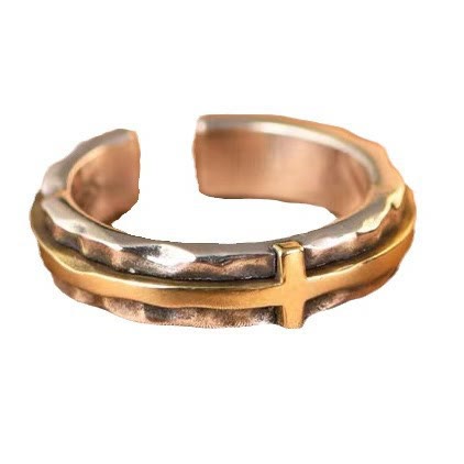 Christianartworkshop Retro Minimalist Style Two-Tone Cross Blessing Ring - image 5
