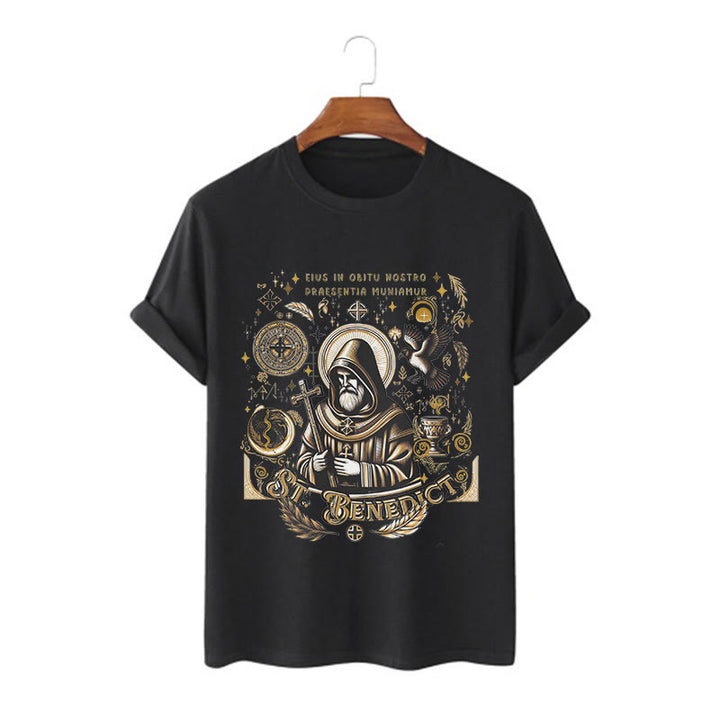 Christianartworkshop Classic Style St. Benedict Blessing Graphic Short Sleeve T-shirt - Black - 2XL - image 3