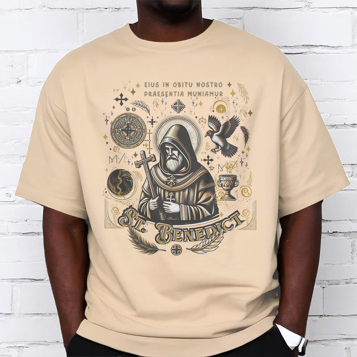 Christianartworkshop Classic Style St. Benedict Blessing Graphic Short Sleeve T-shirt - image 6