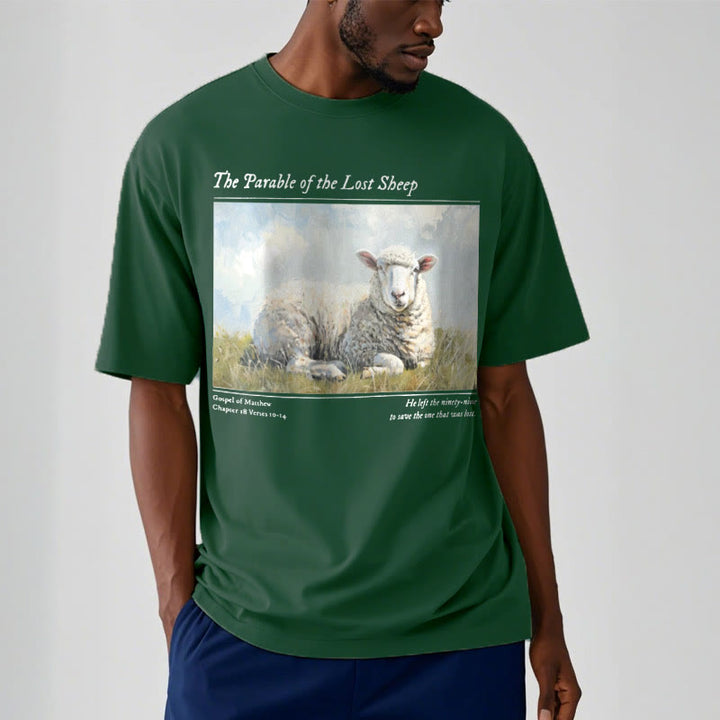 Christianartworkshop Realistic Style Parable of the Lost Sheep Short Sleeve Washed T-shirt