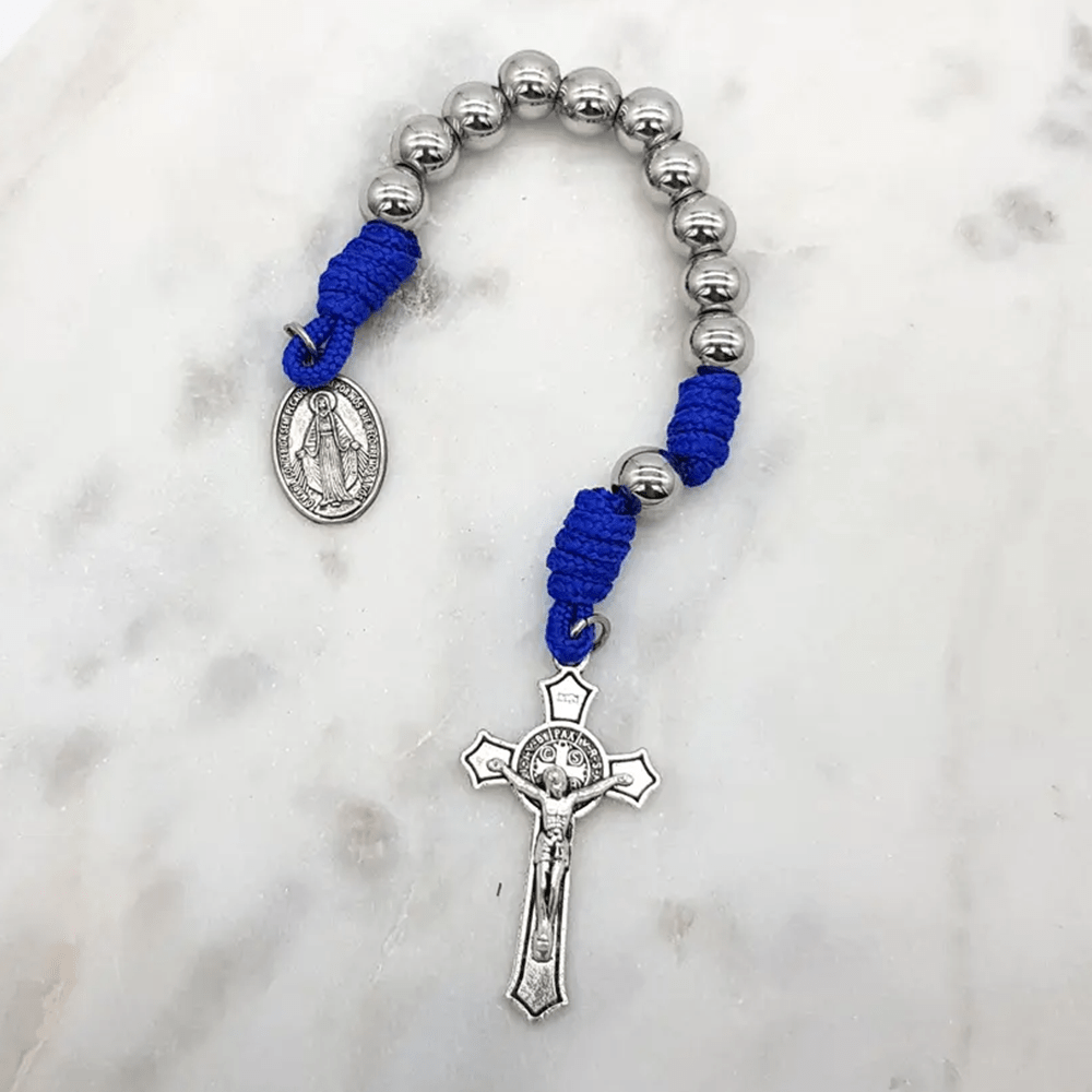 Christianartworkshop Miraculous Medal & Crucifix of 8 mm Round Silver Stainless Steel Blue Paracord Pocket Rosary - image 3