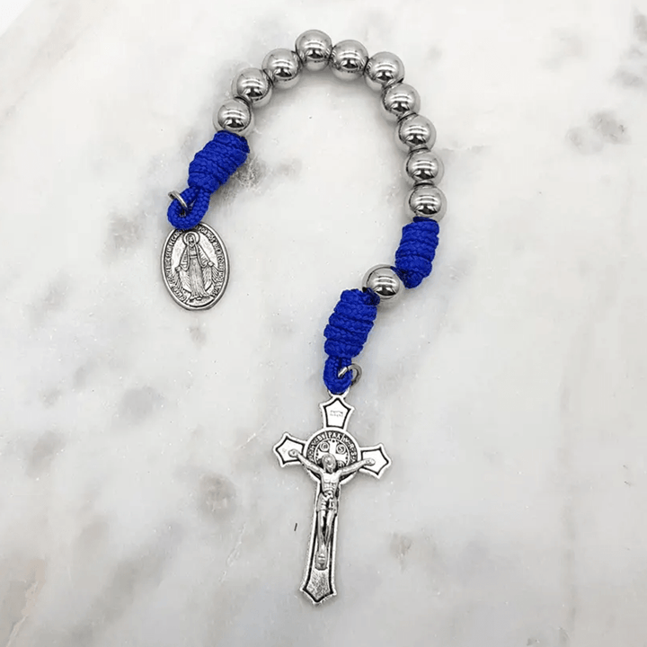Christianartworkshop Miraculous Medal & Crucifix of 8 mm Round Silver Stainless Steel Blue Paracord Pocket Rosary - image 3