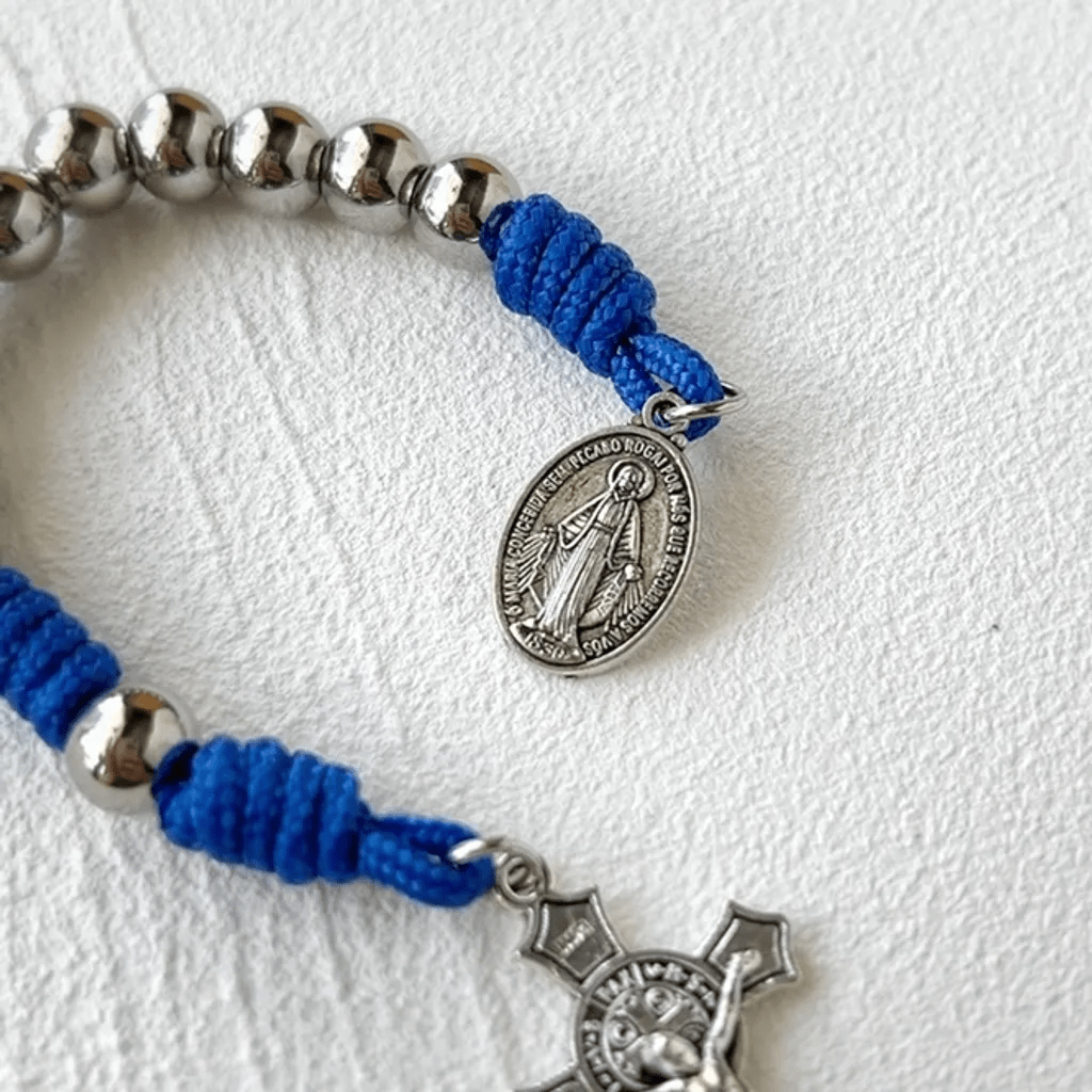 Christianartworkshop Miraculous Medal & Crucifix of 8 mm Round Silver Stainless Steel Blue Paracord Pocket Rosary - image 4