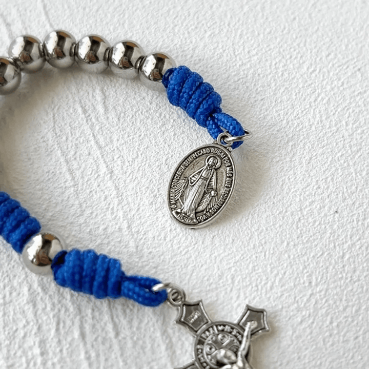Christianartworkshop Miraculous Medal & Crucifix of 8 mm Round Silver Stainless Steel Blue Paracord Pocket Rosary - image 4