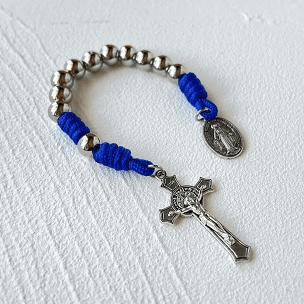 Christianartworkshop Miraculous Medal & Crucifix of 8 mm Round Silver Stainless Steel Blue Paracord Pocket Rosary - image 2