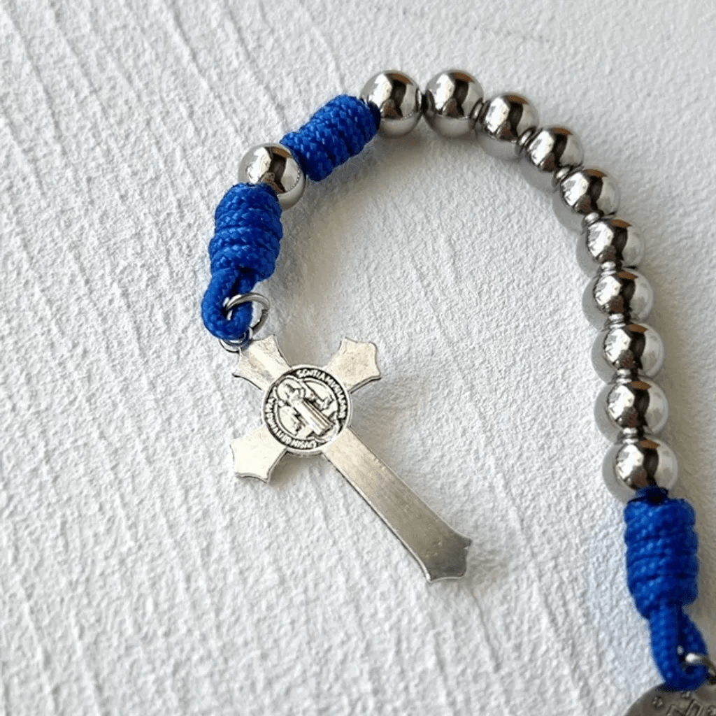 Christianartworkshop Miraculous Medal & Crucifix of 8 mm Round Silver Stainless Steel Blue Paracord Pocket Rosary - image 5