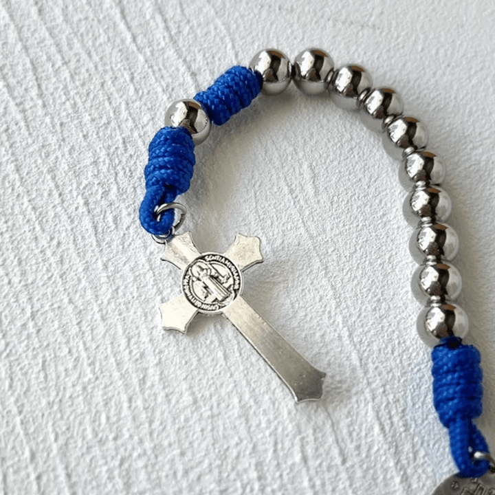 Christianartworkshop Miraculous Medal & Crucifix of 8 mm Round Silver Stainless Steel Blue Paracord Pocket Rosary - image 5