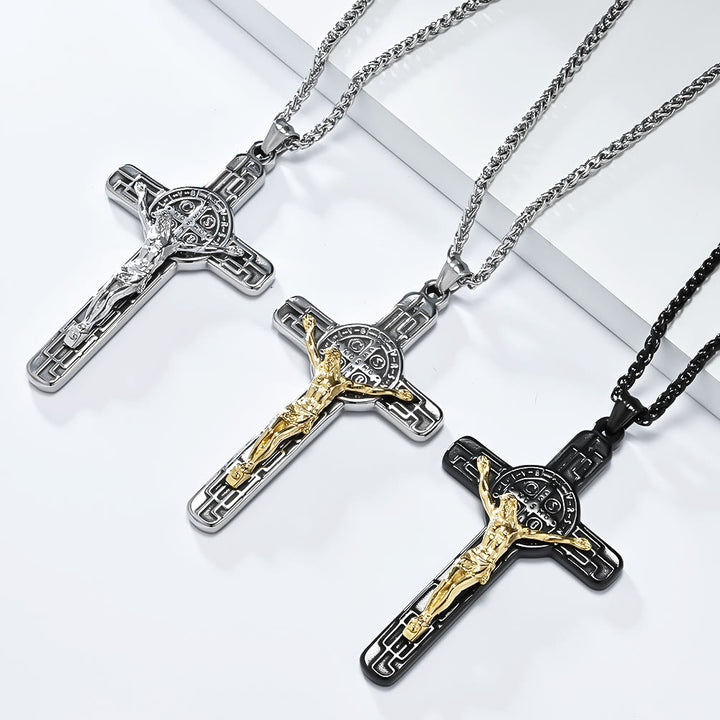 Christianartworkshop Classic Retro Style Crucifix St. Benedict Medal Protection Pendant Necklace - image 4