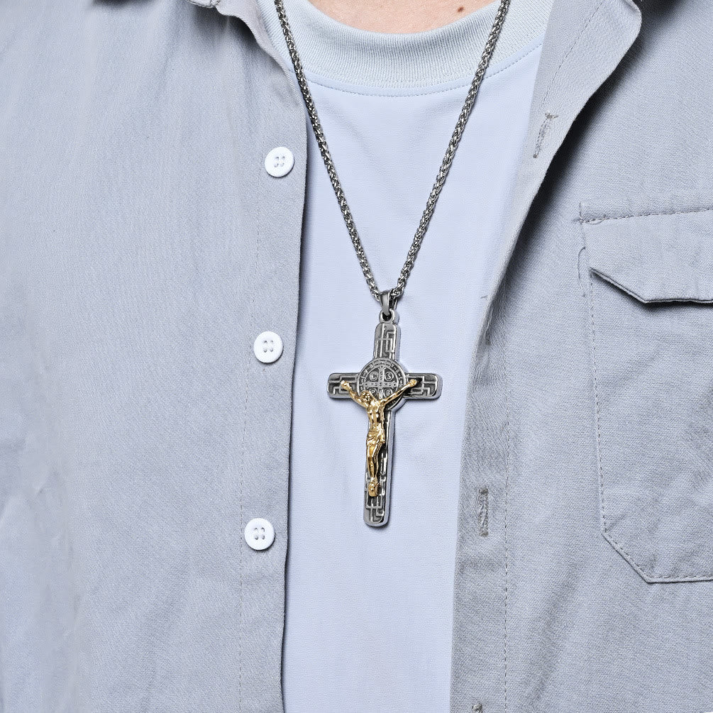 Christianartworkshop Classic Retro Style Crucifix St. Benedict Medal Protection Pendant Necklace - image 5