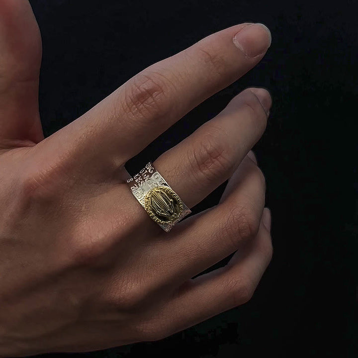 Christianartworkshop Retro Style Two-tone Gold Miraculous Medal Blessing Mary Alloy Adjustable Ring - image 1