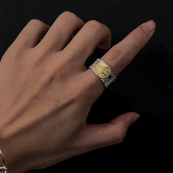 Christianartworkshop Retro Style Two-tone Gold Miraculous Medal Blessing Mary Alloy Adjustable Ring - image 3