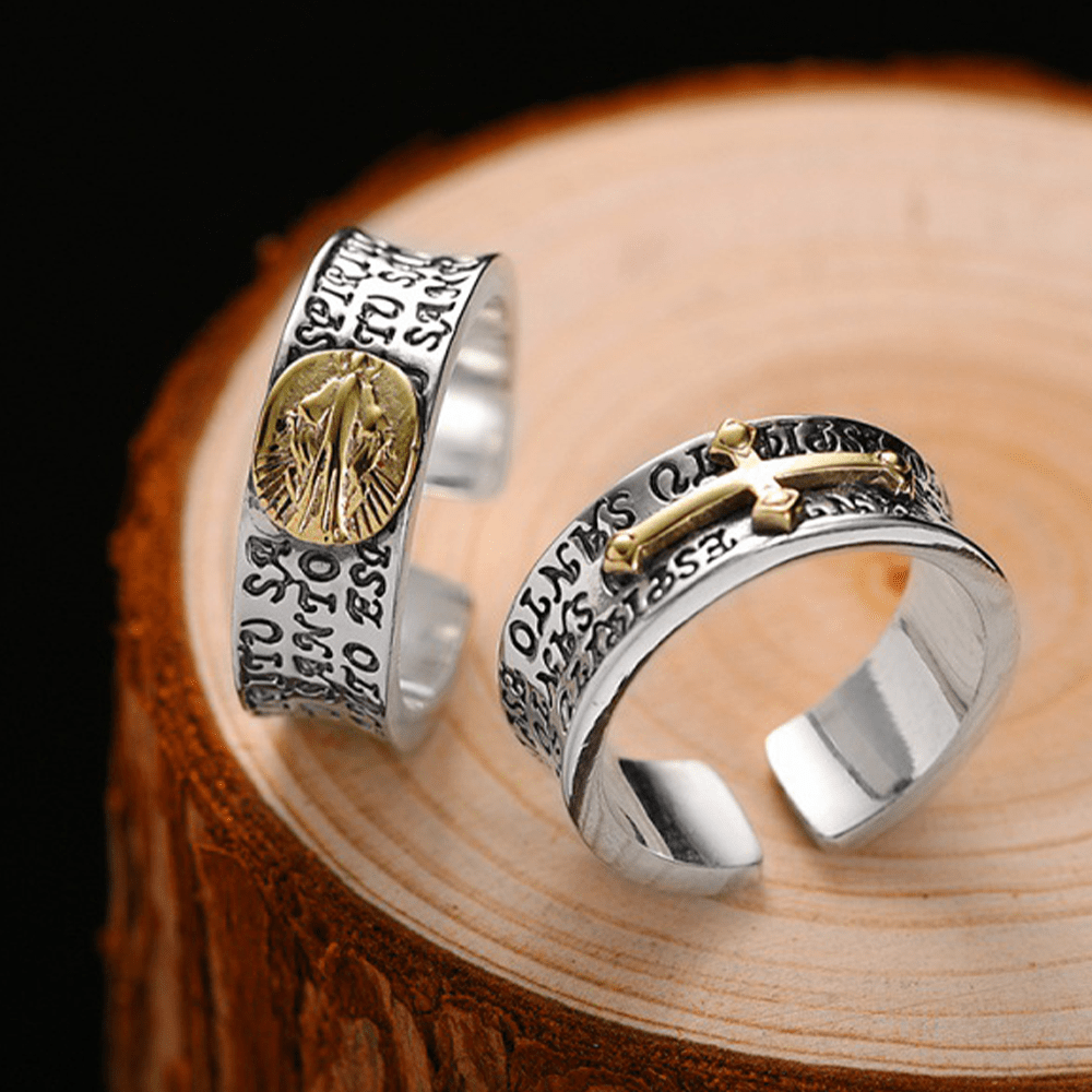 Christianartworkshop Retro Style Two-tone Gold Miraculous Medal Blessing Mary Alloy Adjustable Ring - Miraculous Medal - image 1