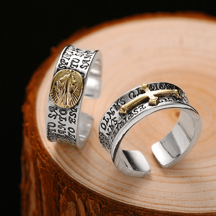 Christianartworkshop Retro Style Two-tone Gold Miraculous Medal Blessing Mary Alloy Adjustable Ring - Miraculous Medal - image 1