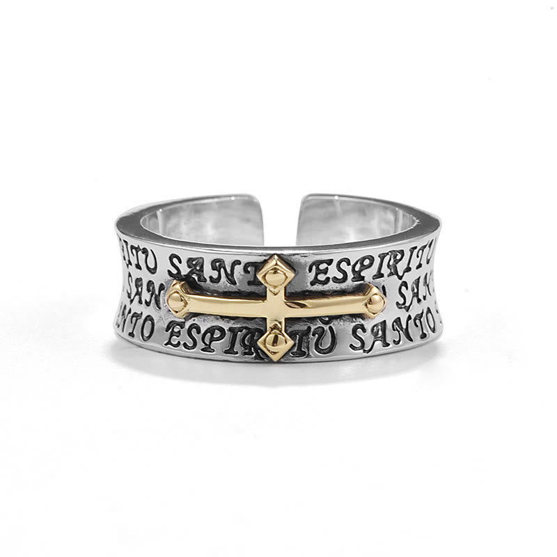 Christianartworkshop Retro Style Two-tone Gold Miraculous Medal Blessing Mary Alloy Adjustable Ring - Cross - image 7