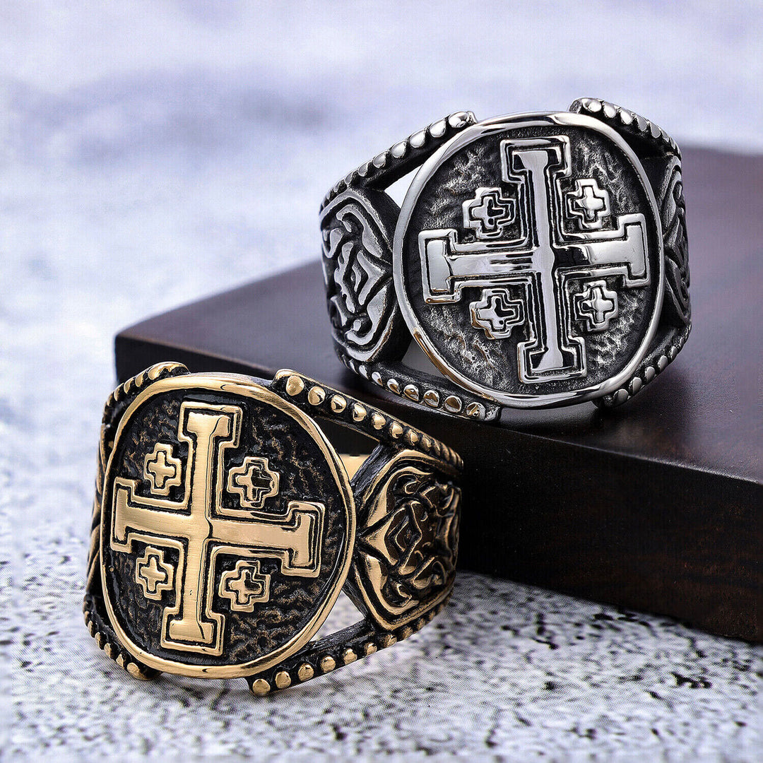 Christianartworkshop Classic Style Old Craft Jerusalem Cross Symbol Alloy Ring - image 1