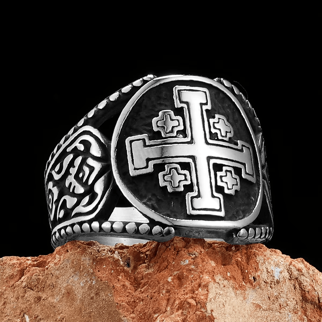 Christianartworkshop Classic Style Old Craft Jerusalem Cross Symbol Alloy Ring - Silver - US15 - image 1