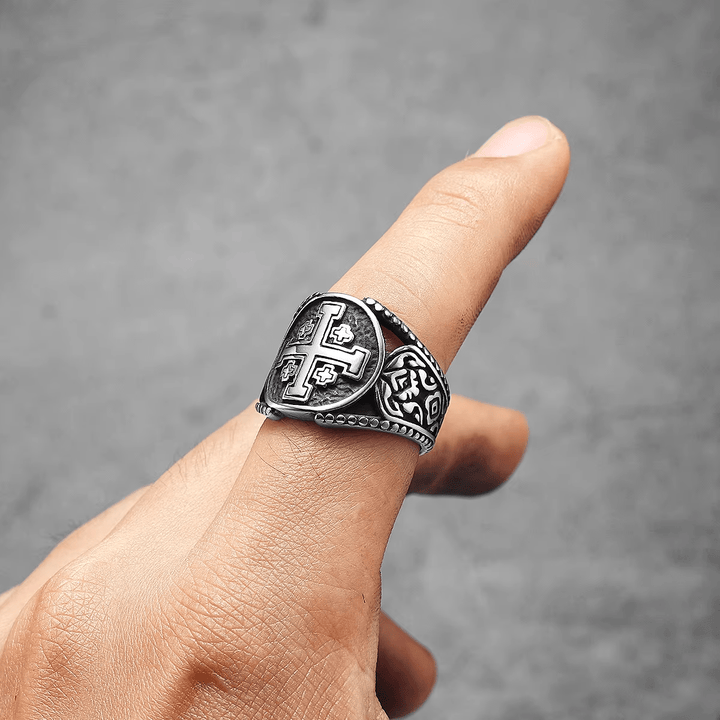Christianartworkshop Classic Style Old Craft Jerusalem Cross Symbol Alloy Ring - image 4